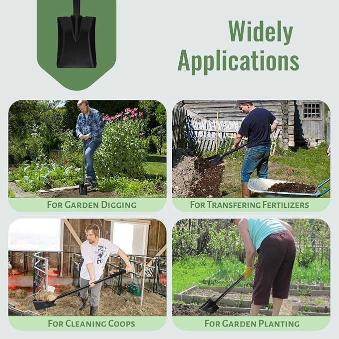 Small Square Shovels for Digging, Garden Spade Shovel Beach Shovels with 43.3in Handle,Heavy Duty Portable Metal Shovel for Gardening Camping Trenching Digging Landscaping,Off-Road,Black