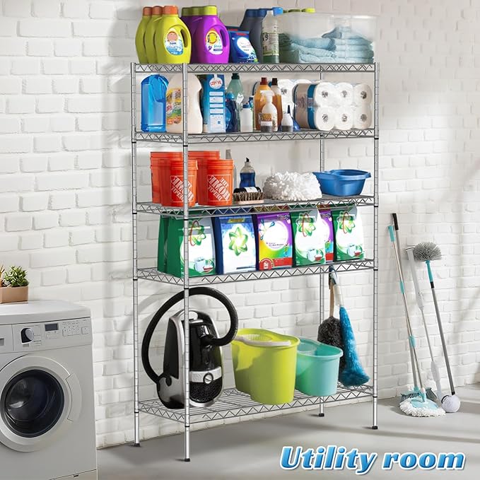 6-Tier Storage Shelves | 2100 LBS Capacity Garage Shelving | 48"×18"×82" Heavy Duty Metal Shelving Unit | Adjustable Wire Shelf on Wheels | Storage Rack for Garage Kitchen Pantry Basement, Chrome