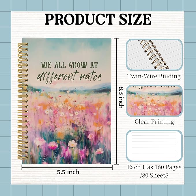 Mental Health Spiral Notebook, Therapy Office Psychology Supplies, Inspirational Journal, We All Grow at Different Rates Motivational Notebooks for School Work,5.5x8.3 Inch