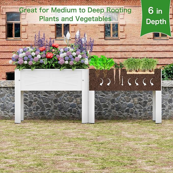 Raised Garden Bed with Detachable Tall Legs Elevated Metal Planter Box for Growing Fresh Herbs Vegetables Flowers Succulents&Other Plants for Outdoor Backyard Patio Deck Balcony White
