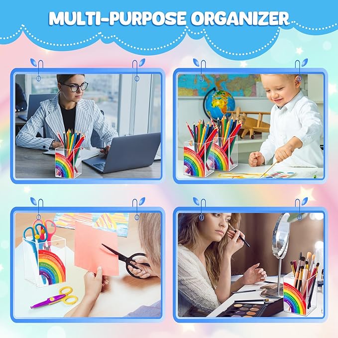 Sherr 10 Pcs Pencil Shaped Pen Holders, Acrylic Pencil Organizer Cups, Cute Creative Stationery Storage, Appreciation Gifts for Teacher Student School Classroom Office Home Desktop Supplies (Rainbow)
