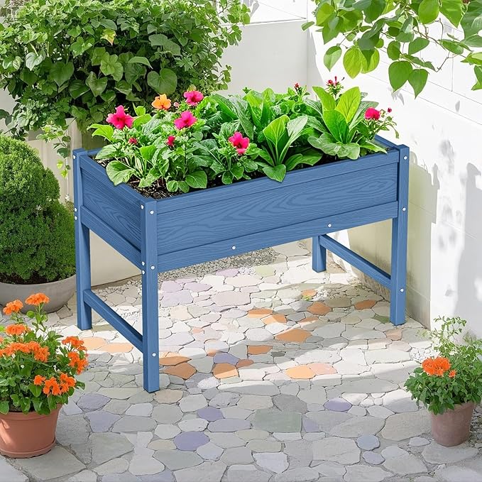 HDPE Raised Garden Planting Bed with Legs,Garden Boxes Outdoor Raised with Drainage Hole Rot-Resistant,Raised Beds for Gardening for Backyard, Patio, Balcony 300 lb Capacity (Navy)