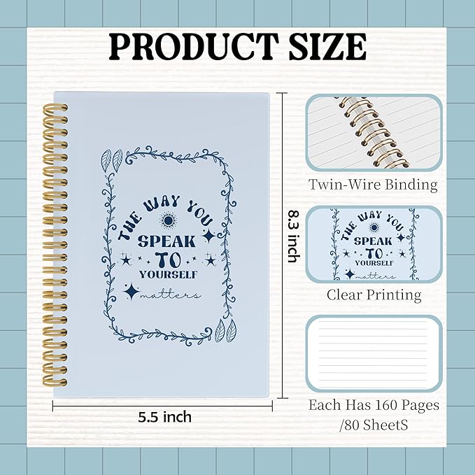 Blue Mental Health Spiral Notebook, Inspirational Positive Journal, Motivational Notebooks for School Work, Therapy Office Supplies, Self Love Gifts for Women, 5.5x8.3 Inch