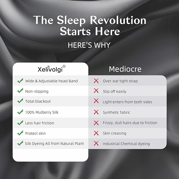 Silk Sleep Mask for Women and Men, Side Sleeper, 22 Momme Pure Mulberry Silk Total Blackout 100% Mulberry Eye Mask with Adjustable Headband Full Size, Eye Masks for Sleeping and Travel