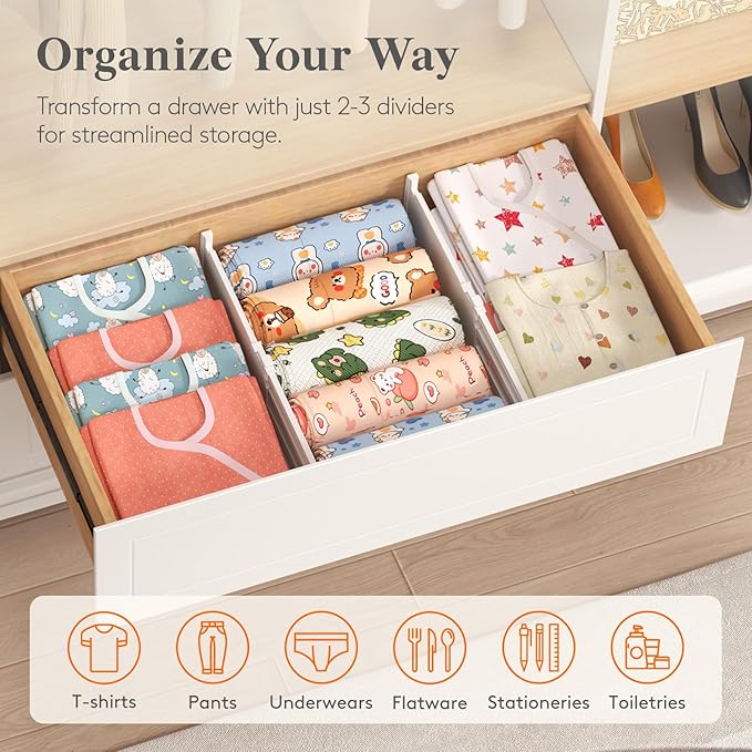 Lifewit 5" Tall 5 Pack Deep Drawer Dividers, 11.5-18.5" Expandable Drawer Divider for Clothes, White Dresser Drawer Storage Organizers, Clothing Drawers Separators for Dresser, Kitchen, Bedroom