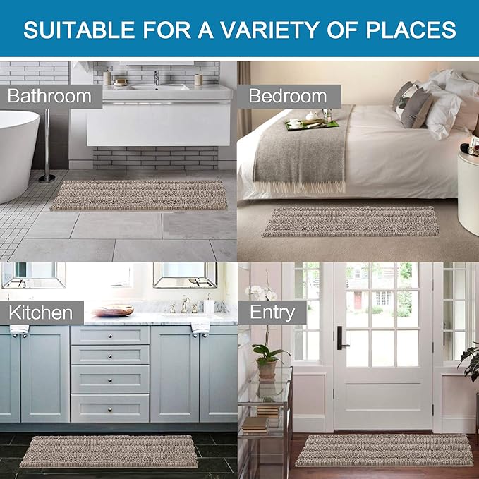 H.VERSAILTEX Bathroom Rugs Bath Rug Set 2 Piece Bathroom Contour Rug Toilet Mat Sets Non Slip Contour Bath Rug Ultra Thick Water Absorbent Striped Bath Mats Washable(47" x 17" Plus 20" x 20" U, Taupe)