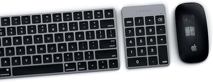 Satechi Slim Aluminum Bluetooth Keypad, Wireless Number Pad with 18 Keys, Micro USB Rechargeable Numpad, External Number Pad for MacBook Air/Pro M4, iPad Air/Pro M4/M3, iMac, PC - Space Gray