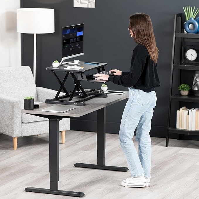 VIVO 26 inch Desk Converter, K Series, Height Adjustable Sit to Stand Riser, Dual Monitor and Laptop Workstation with Keyboard Tray, Black, DESK-V026KB