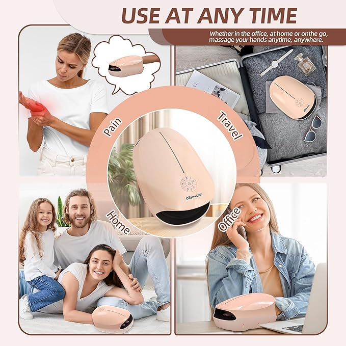 Hand Massager with Heat and Compression | 3 Levels Therapy Hand Massage with Kneading Rollers | Rechargeable Finger Massager for Arthritis and Pain Relief | Best Gift for Women, Men | Pink