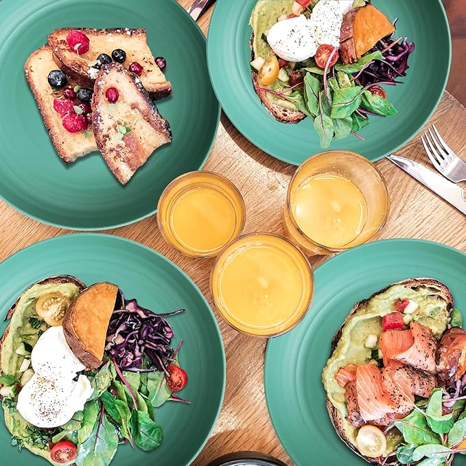 Wheat Straw Plates - 10 Inch Unbreakable Dinner Plates Set of 8 - Dishwasher & Microwave Safe Plastic Plates Reusable for Indoors and Outdoors (Green)