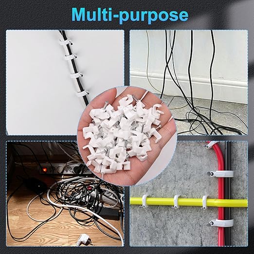 mxuteuk 200PCS Cable Clips with Steel Nails,4/6/8/10mm Round White Cable Wire Clips,Wall Clips for Cords,Cable Cord Clips for RG6 RG59 CAT6 RJ45