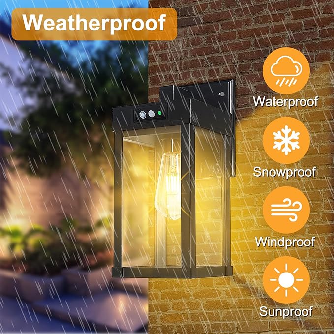 Solar Wall Lights Outdoor Waterproof with 3 Lighting Modes & Motion Sensor, Dusk to Dawn Exterior Porch Light fixtures, Solar Wall Lantern Fixture for Garage Patio Yard Garden