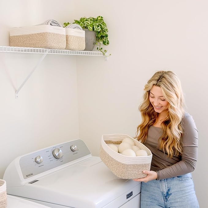 NaturalCozy 13.5”x8.5”x5.5” Storage Baskets for Shelves 3 Pack | Cotton Rope Woven Small Baskets for Organizing | Small Storage Bins for Nursery, Bathroom, Closet, Cube Shelf, Decorative, Gift