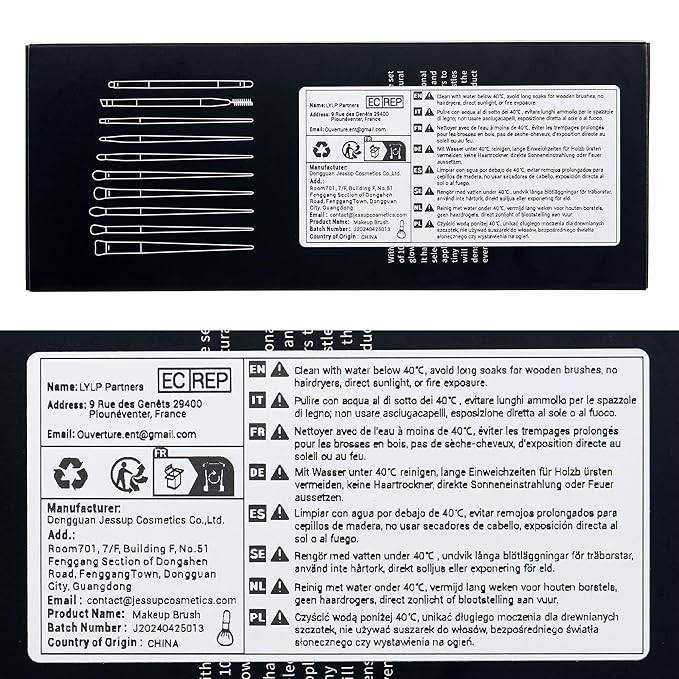 Jessup Eyeshadow Brush Set, 10Pcs Eye Makeup Brushes Professional for Blending Eye Shadow Liner Crease, Duo-end Brow Brush, Elegant Black T337