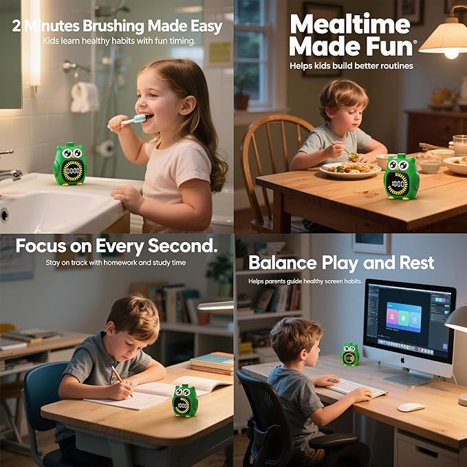 Doli Yearning Visual Timer for Kids, 99 Minute Cute Owl Digital Countdown Timer for Home School Classroom Supplies Study, Silent Time Management Tool (Green)