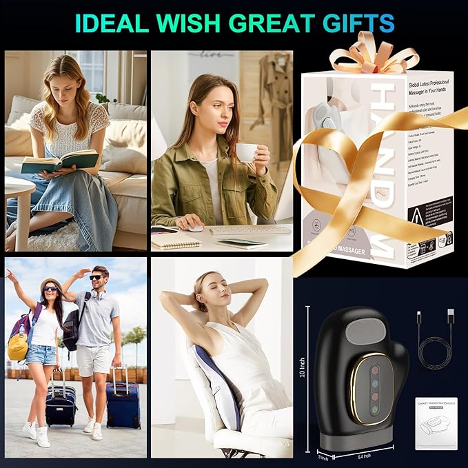 Professional Hand Massager with Heat Compression Therapy, 3 Massage 4 Temperatures 5 Compression Pain Relief Glove, Arthritis & Wrist Carpal Tunnel Neuropathy Circulation, Gifts for Women/Men