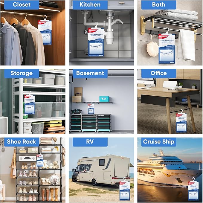 15 Pack Moisture Absorbers for Closet, 16OZ Hanging Closet Dehumidifier Bags, Hanging Humidity Absorber in Wardrobes, Kitchens and Bathrooms, Fragrance Free Portable Moisture bags