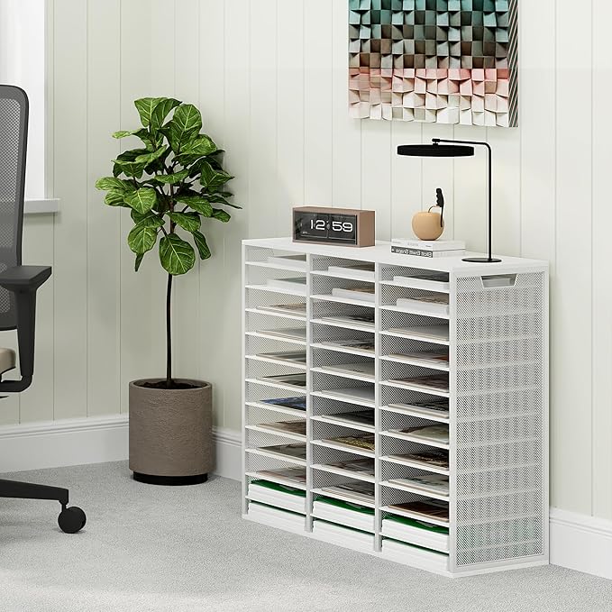 Letter Size Paper Organizer, Metal Literature Organizer, Sturdy Mail Sorter Desktop Organizer for Storage, Classroom Mailbox Keep Desktop Clean, 36 Compartments, White