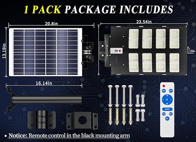 Gefolly SL-2800W Solar Street Light Outdoor, 280000LM Commercial Parking Lot Light Dusk to Dawn 6500K Security Flood Light with Motion Sensor for Roard, Garden, Basketball Courts -2 Pack