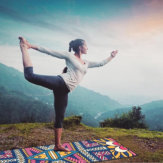 QiyI Yoga Mat Towel with Corner Pockets, Non Slip Sweat Absorbent Hot Yoga Towels, Soft Yoga Blankets with Travel Bag, Skidless Mat Cover for Workout, Gym, Fitness - 70"x26", Festival Mandala