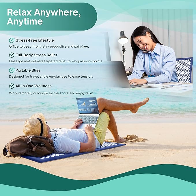 Sivan Health and Fitness Acupressure Mat and Pillow Set - Grounding Mat for Stress, Back & Neck Pain - Acupuncture Point Massage Mat for Muscle Relaxation, Sciatica, & Meditation - Includes Carry Bag