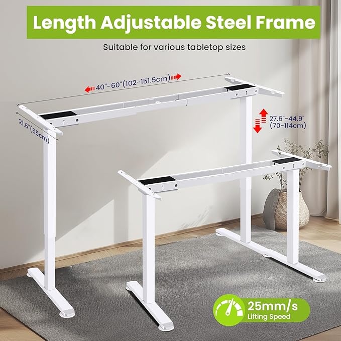 farexon Electric Standing Desk Frame with Cable Management Tray, Wheels & Hooks, Heavy Duty Dual Motor Stand Up Desk Dual-Beam Frame,265 lbs Capacity up to 78" x 40" Tops (White Frame Only)