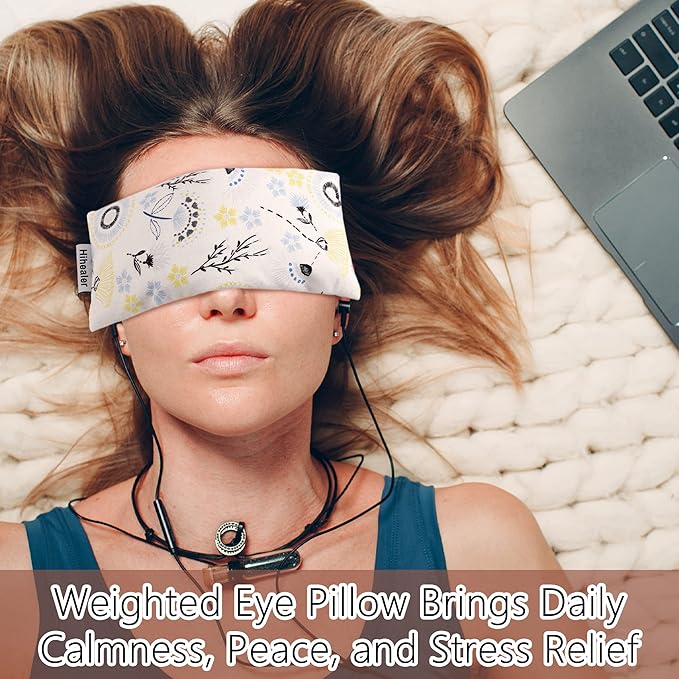Lavender Eye Pillow for Relaxation, Yoga, Sleep – Weighted Eye Mask for Headache, Sinus, Aromatherapy Moist Heat Compress, Meditation Accessory, Relaxation Gift for Women (Blue)
