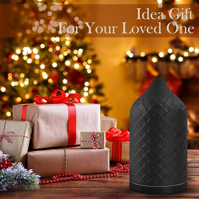 Essential Oil Diffuser for Home, Ceramic Aromatherapy Diffuser for Essential Oils, 120ml Oil Diffuser with Waterless Auto-Off and 7 LED Lights for Large Room Yoga Spa (Black)