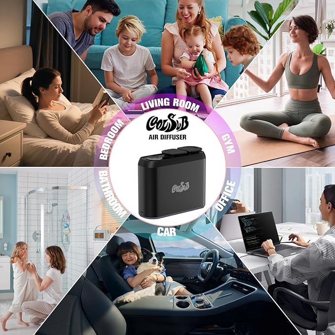 Smart Aroma Diffuser, Dual-Nozzle Waterless Essential Oil Diffuser with Cool Mist, Super Silent Aromatherapy Essential Oil Diffuser Battery Operated for Car, Home, Office Black