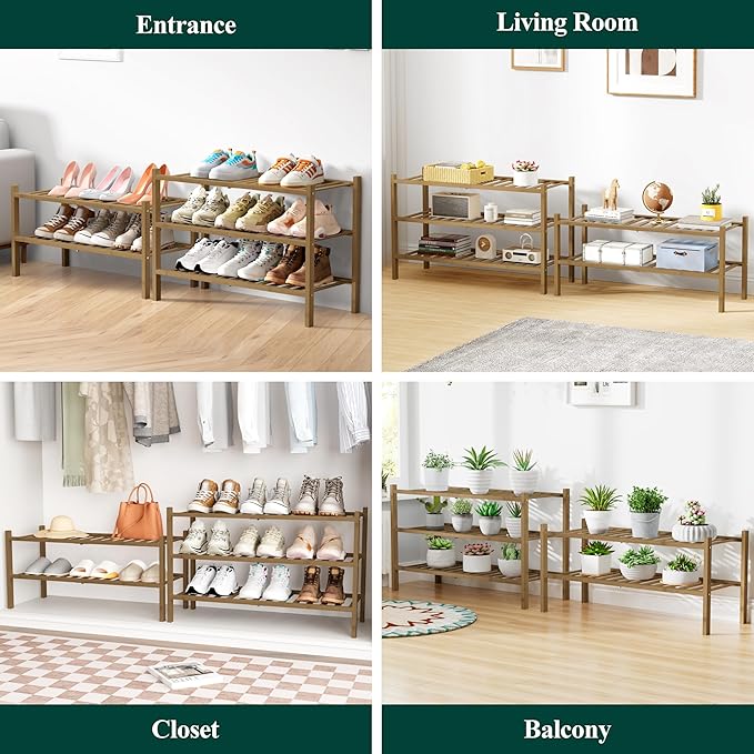 Smiry Bamboo Shoe Rack for Closet, 6 Tier Wooden Stackable Shoe Organizer, Free Standing Shoes Storage Shelf for Entryway, Front Door Entrance, Walnut
