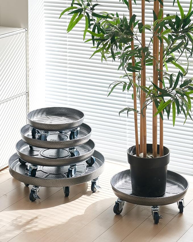 Heavy Duty Plant Caddy with Wheels 20 Inch, 360° Caster, Outdoor Rolling Plant Dolly That is Not Easily Rusted, Indoor Metal Plant Cart with Rollers, Plant Pot Trolley, Silver 2 Pack