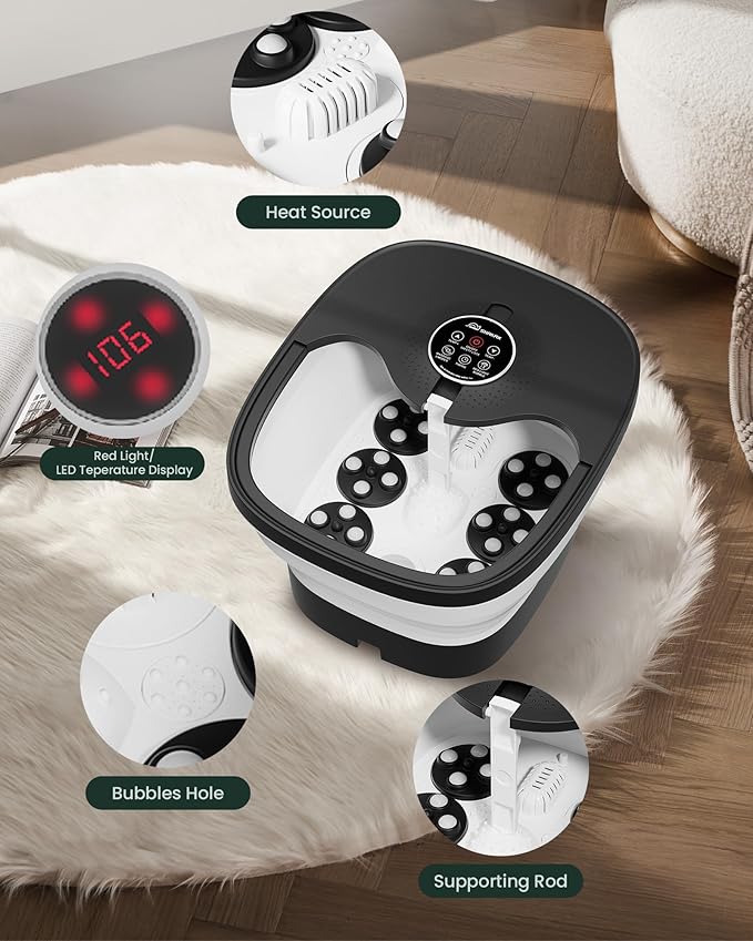 Snailax Foot Spa Bath Massager with Heat, Bubble, Shiatsu Massage Rollers, Remote Control, Temperature Control, Collapsible, Pedicure Foot Soaking Tub