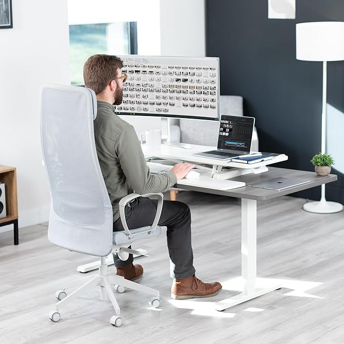 VIVO 48 inch Desk Converter, K Series, Height Adjustable Sit to Stand Riser, Dual Monitor and Laptop Workstation with Wide Keyboard Tray, White, DESK-V048KW