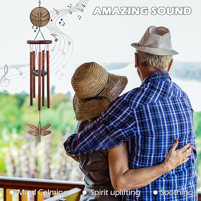 Dragonfly Wind Chimes for Outside,32 "Memorial Wind Chimes Create a Zen Atmosphere for Outdoor Dragonfly Gift for Women Mother Father Christmas Unisex,Garden Patio Yard Decor(Copper)