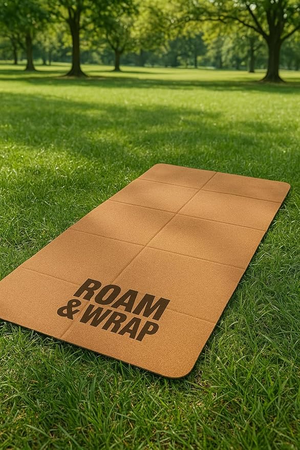 Roam & Wrap Foldable Cork Yoga Mat – Compact 14-Panel Travel Mat, Lightweight & Easy to Carry, Fits in Bag with Carry Pouch, Non-Slip Cork top & TPE bottom, Cotton Bag Included (4mm)