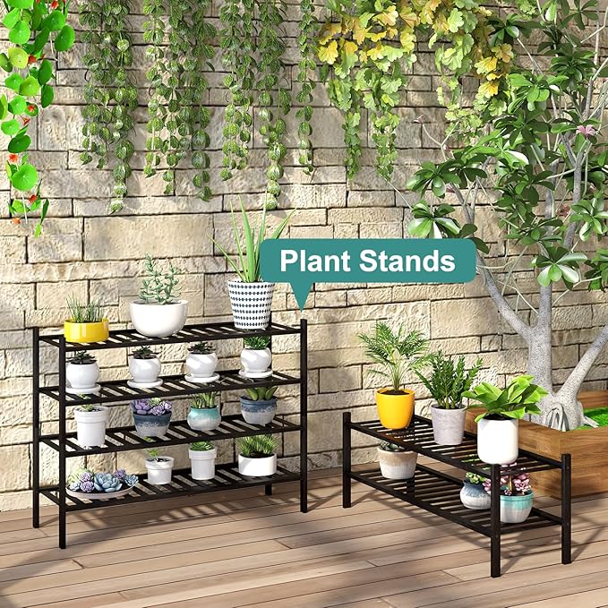 Black 4-Tier Long Shoe Rack, Bamboo Wood, 33-Inch