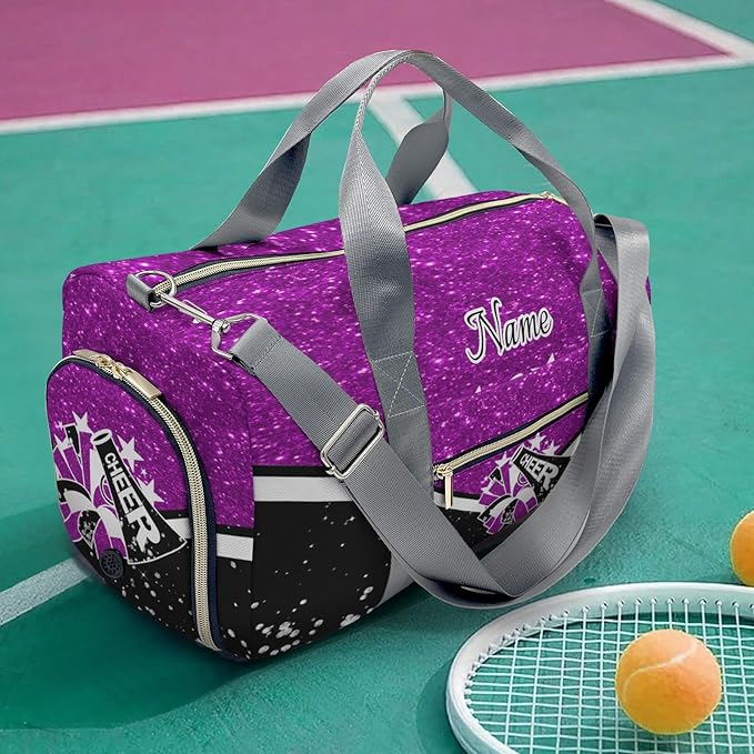 Cheer Cheerleader Personalized Duffel Bag Customized Yoga Sport Bags with Name Travel Duffel Bag Shoulder Bag Dark Purple Weekender Bags with Shoe Compartments