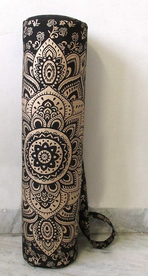 ICC Black Gold Mandala Full-Zip Exercise Yoga Mat Carry Bag Gym Beach Pilates Carrier Bags Hippie Mandala Indian Cotton Bag