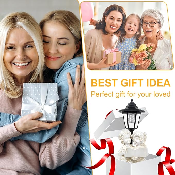 Garden Boy&Girl Decor Outdoor, Outdoor Statues with Solar Powered Lantern for Outside Patio Yard Backyard Gifts for Mother's Day Birthday Housewarming