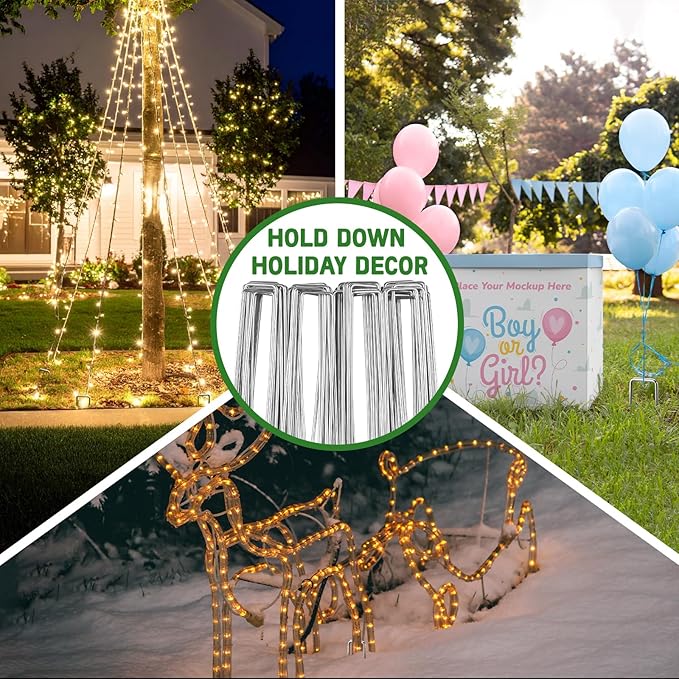 Breezz 50 Pack Garden Staples 6 Inch 12 Gauge Galvanized Pins, Heavy-Duty Ground Stakes for Weed Barrier, Irrigation Tubing, Yard Fabric, Halloween & Christmas Decoration Anchoring