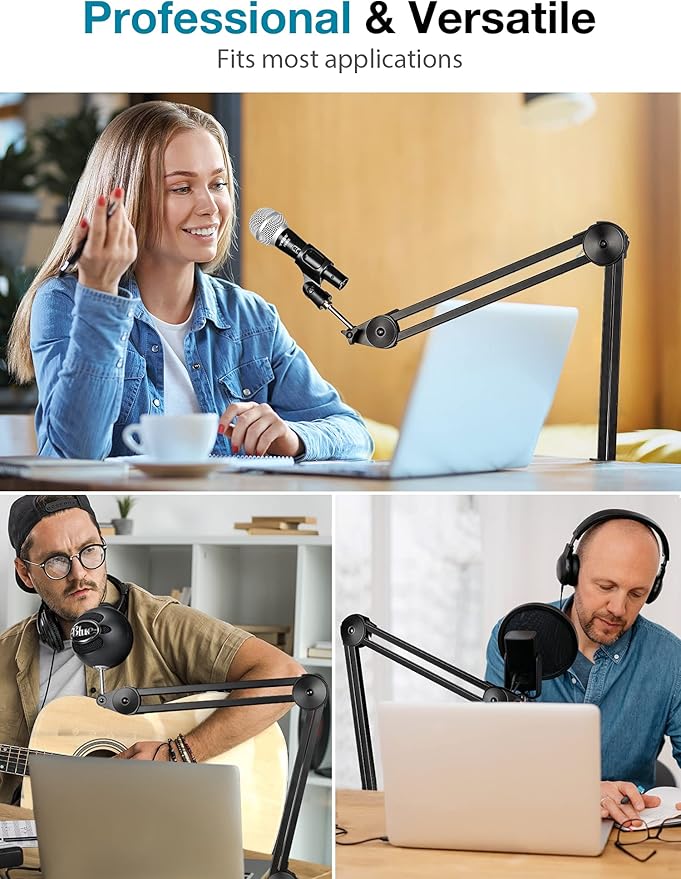 InnoGear Microphone Arm Stand, Heavy Duty Mic Arm Microphone Stand Suspension Scissor Boom Stands with Mic Clip and Cable Ties for Blue Yeti Snowball Hyper X QuadCast SoloCast Fifine Gaming (Medium)