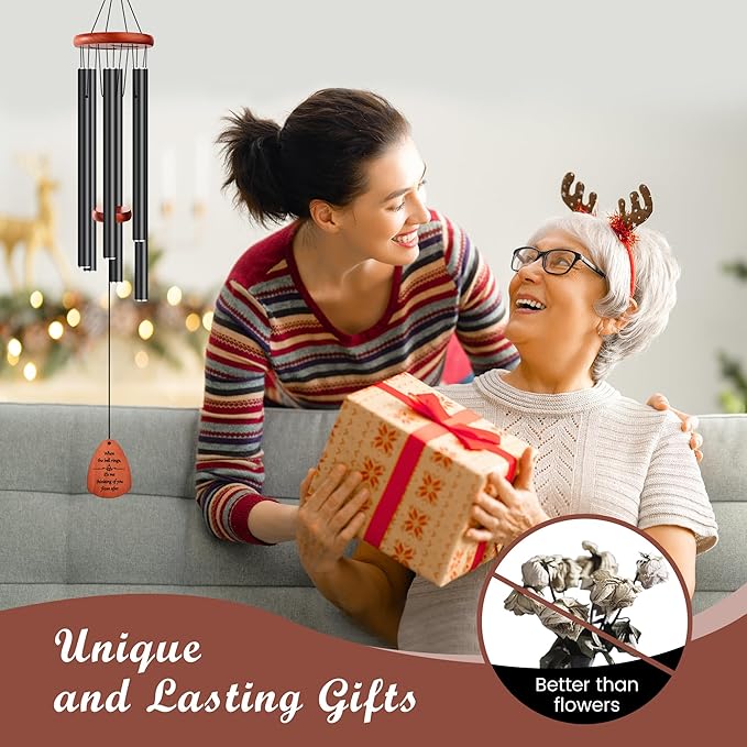 Large Outdoor Aluminum Wind Chimes 37 Inches,Soothing Gentle Sound Perfect for Garden Patio Decoration, Great Gift for Housewarming 、Memorial 、Mother's Day Wind Chimes for Outside