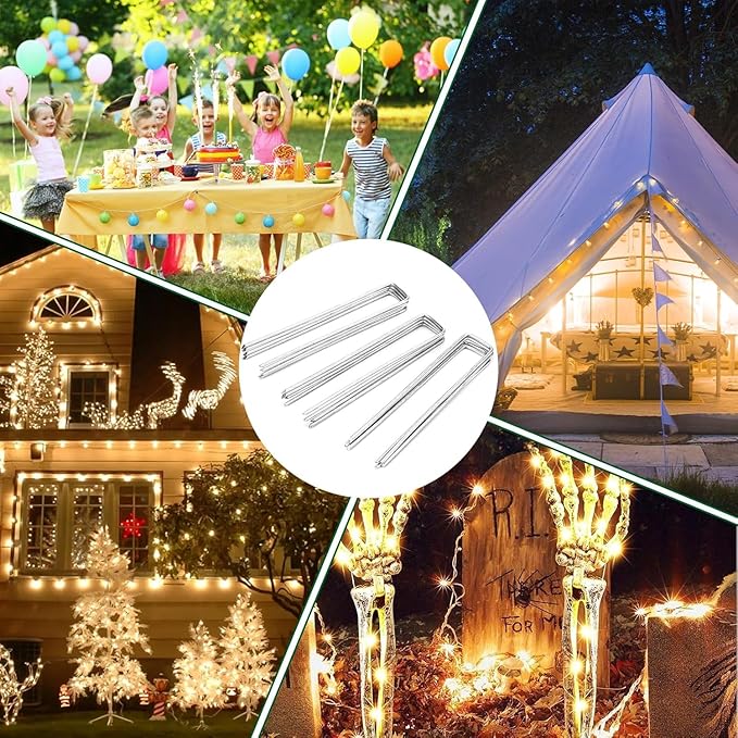 10 Inch 11 Gauge Galvanized Landscape Staples Stakes for Decoration, 25/100/200pcs Garden Metal Stakes for Weed Barrier Fabric, Fence Stakes, Tent Stakes (10in, 200pcs)