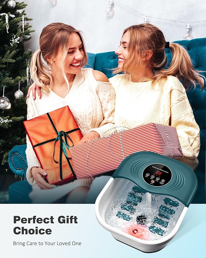 Foot Spa Bath Massager with Heat, Bubble Jets, Red Light & Timer, Pedicure Foot Spa with 95-118℉ Temperature Control, 8 Shiatsu Rollers, Pumice Stone, Gift for Mom and Dad