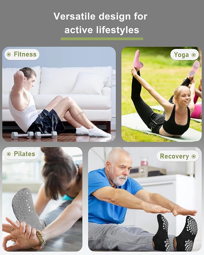 Pilates Grip Socks - Cushioned Slipper Non-Slip Grippy for Women Men Yoga - Barre Workout Hospital Sticky Socks