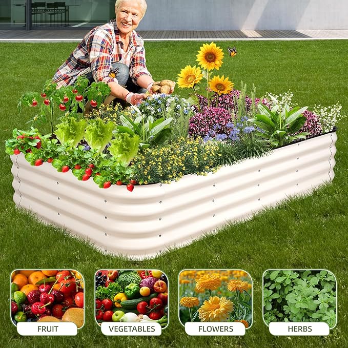 GoCampDriect 4 in 1 Raised Garden Bed - 5x3x1.4ft Galvanized Raised Garden Boxes Outdoor Corrosion Resistant | Variable Shape 6x2x1.4ft Metal Raised Garden Beds for Planting Vegetable, Fruits,Flower