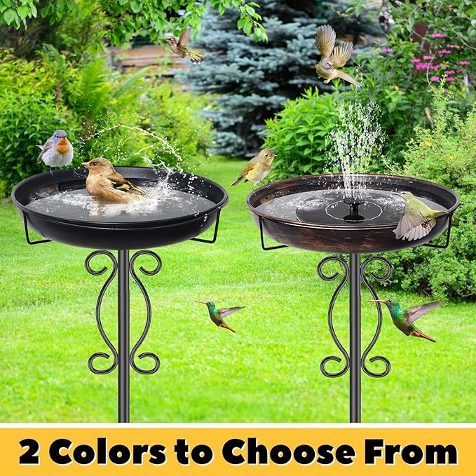 Metal Bird Bath for Outside, 40In Tall Vintage Freestanding Birdbaths & Birdfeeder, Outdoor Bird Bath Bowl with Sturdy 5-Pronged Base for Garden Patio Yard Lawn Decor (Black)
