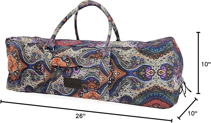 Kindfolk Yoga Mat XL Duffel Bag Extra Large Patterned Canvas with Pocket and Zipper