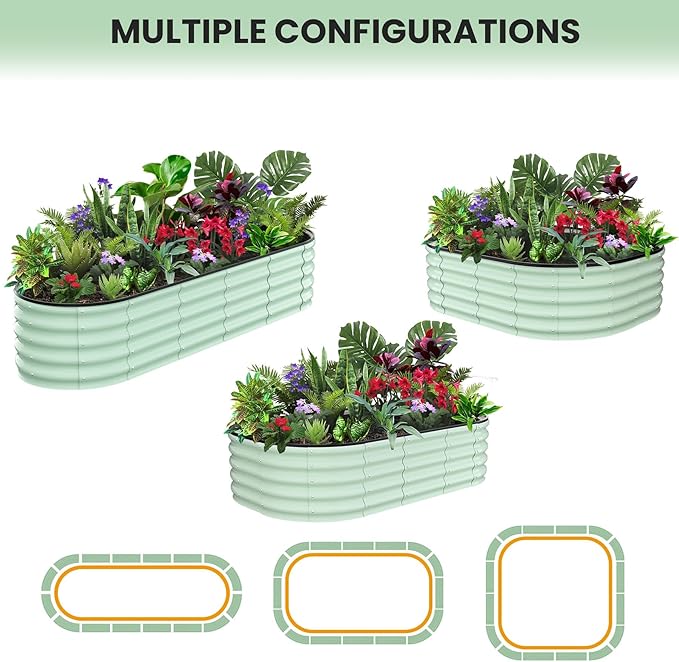 Galvanized Raised Garden Bed, 8x2x1.5Ft Metal Planter Box Outdoor, Oval Open-Ended Base Planter Raised Boxes for Vegetables Flower Herb