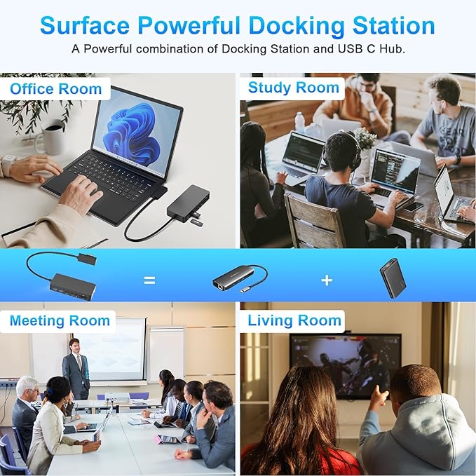 New Microsoft Surface Dock 2 4K@60HZ HDMI+VGA, 11 in 1 Surface Pro Docking Station Dual Displays, MS Card Reader for Microsoft Surface Pro 11/10/9/8/X/7/6/5/4, Laptop Go/7/6/5/4/3/2/1 Surface Book